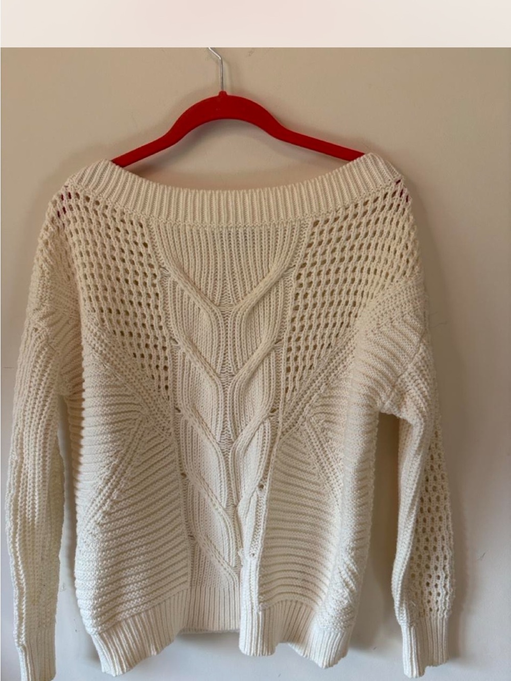Express Cream Cable-Knit Scoop Neck Sweater